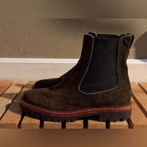 Vince Dark Green Suede Ankle Boots, size  7.5